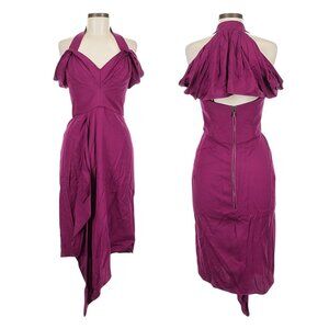 Maticevski Magenta Chrysalis Dress Halter Midi Cocktail Dress. Size US 8 (AU 12)